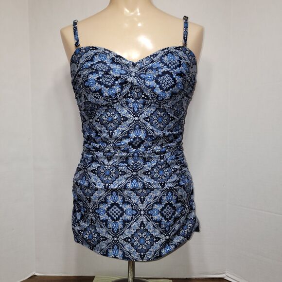 Shore Shapes 1 Pc Swimwear w/ Padded Bra Blue Paisley - Size 8 - Picture 1 of 10